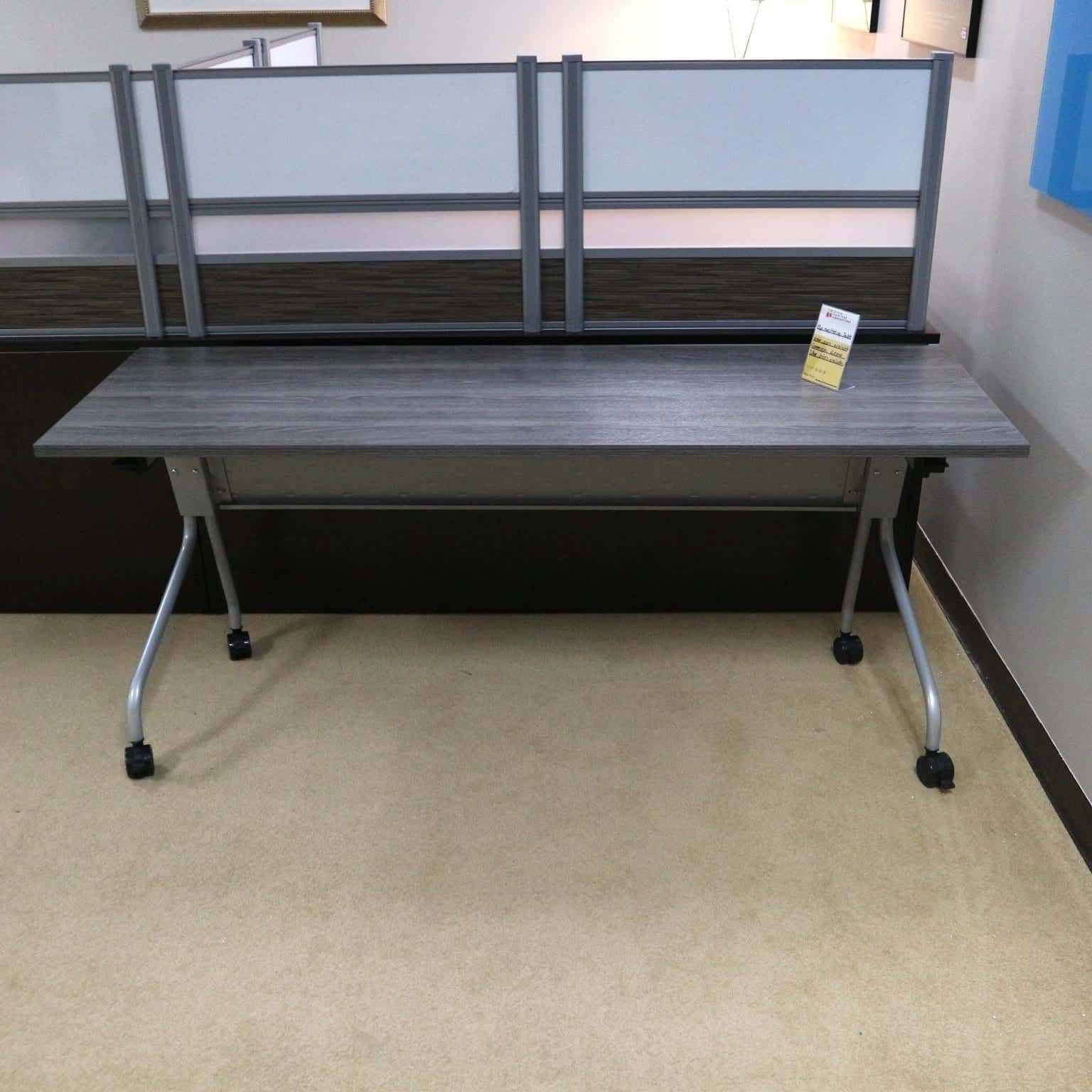Training Table with grey top, silver base, new, rolling, flip top, nesting