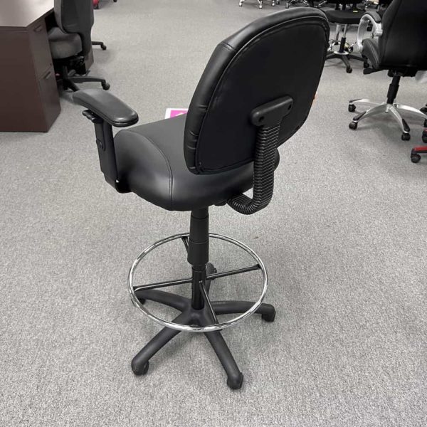 black office stool with arms, back view