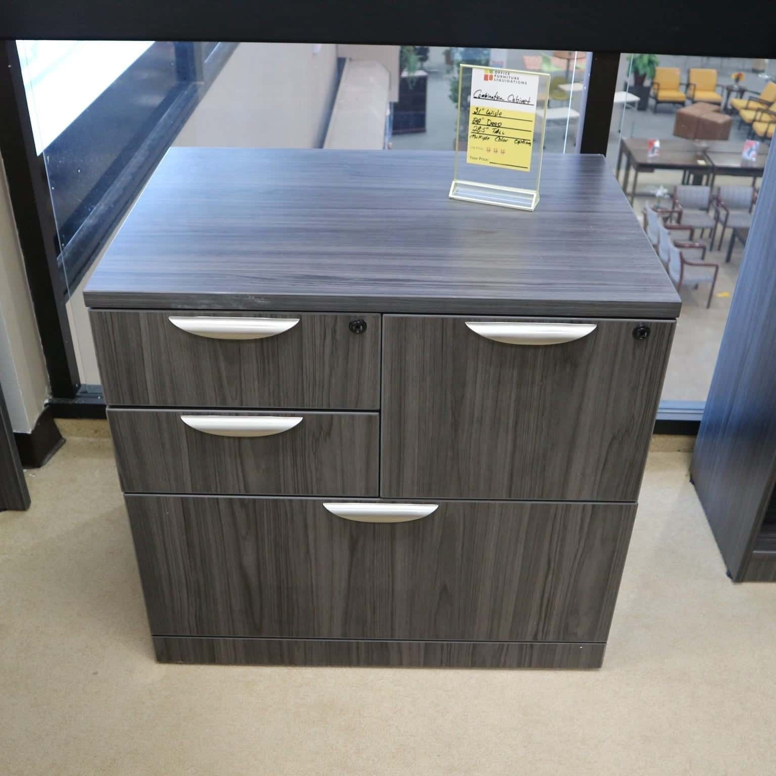 Combination-Cabinet with two small drawers on left, lateral file on bottom, file on right