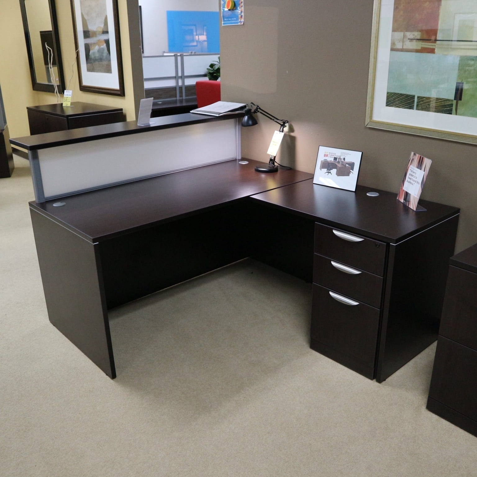 Modern Reception L-Desk with Acrylic Panel
