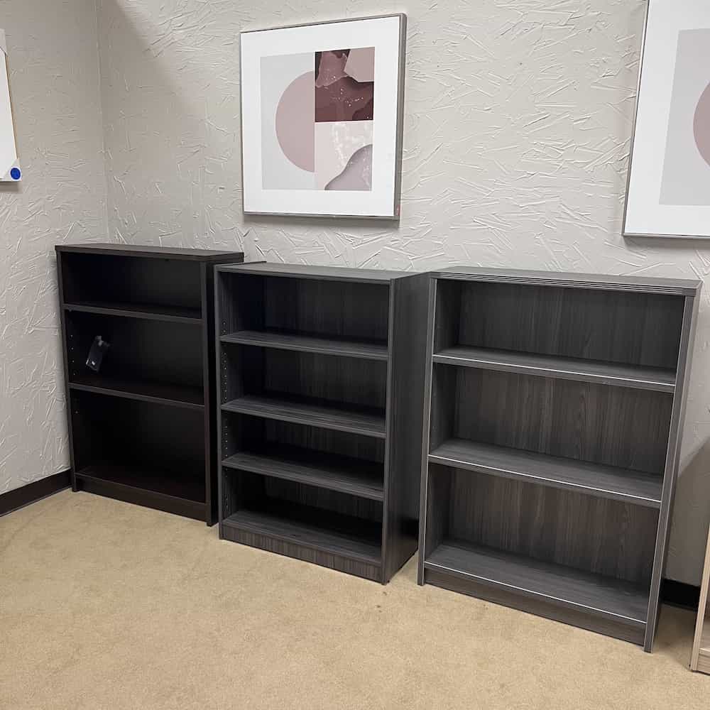 new bookcases, espresso, coastal grey, and newport grey laminate, 48 high