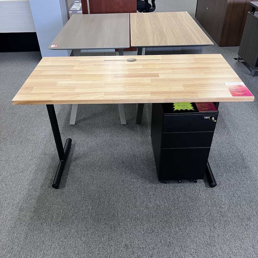New 48 W x 24 D Maple and Black DC Desk Table Office Furniture Liquidations