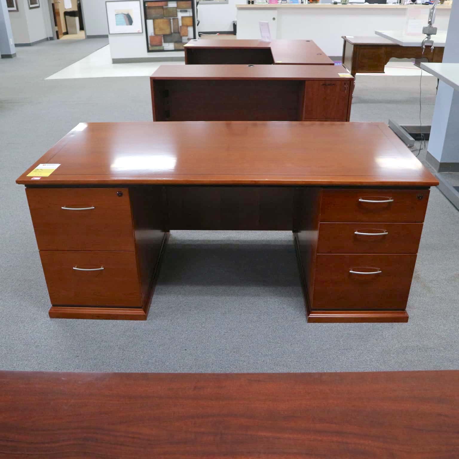 72" Wide Cherry/Black Transitional Inlay Executive Desk | Office