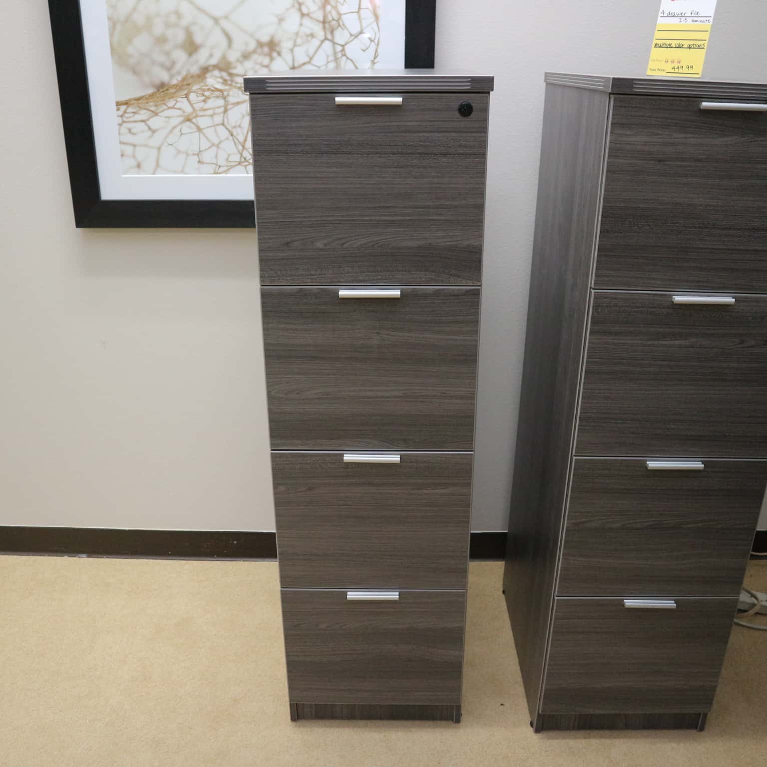 4 Drawer File, laminate, straight pulls and fluted edging