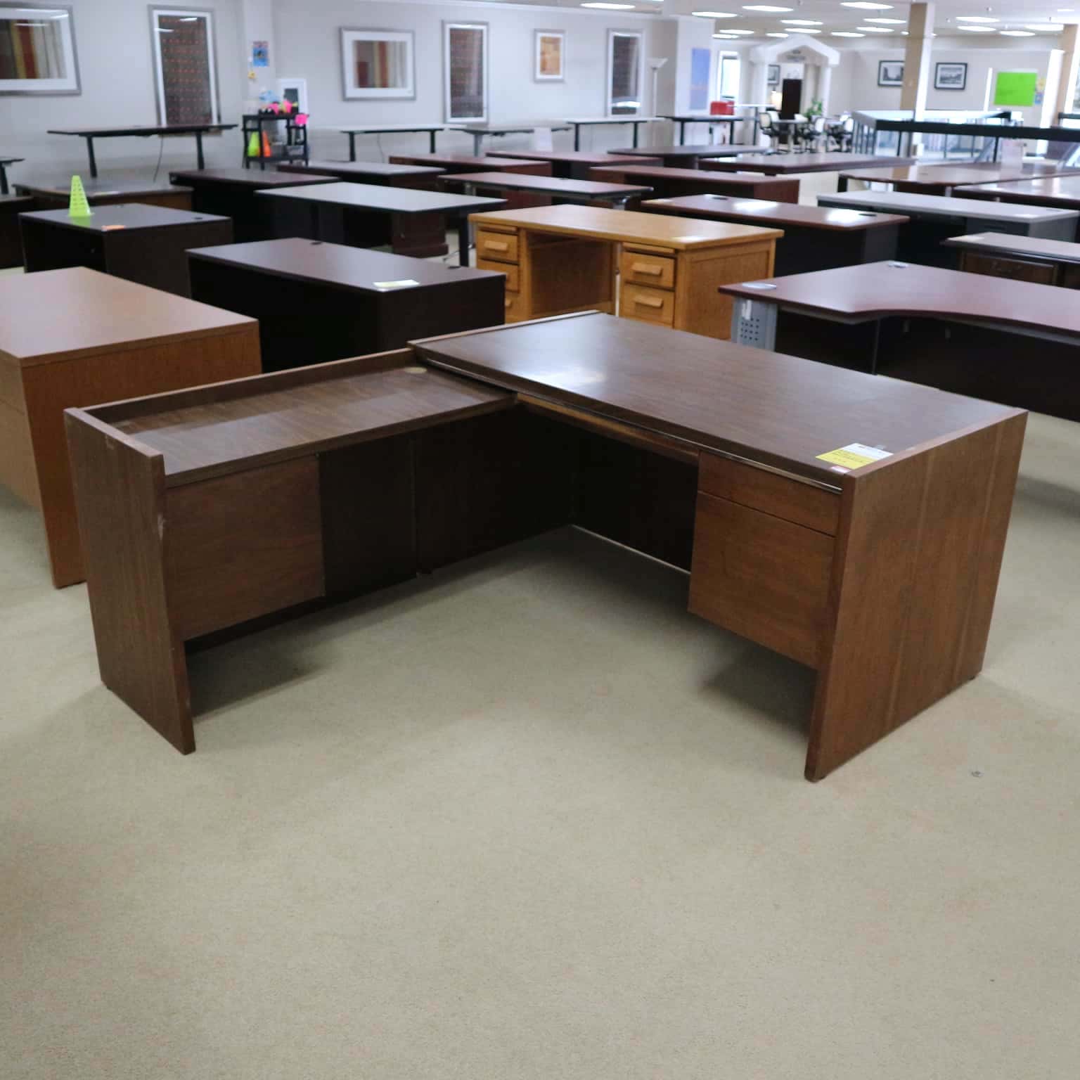 Walnut Kimball LShaped Desk 59.5" Wide Office Furniture Liquidations