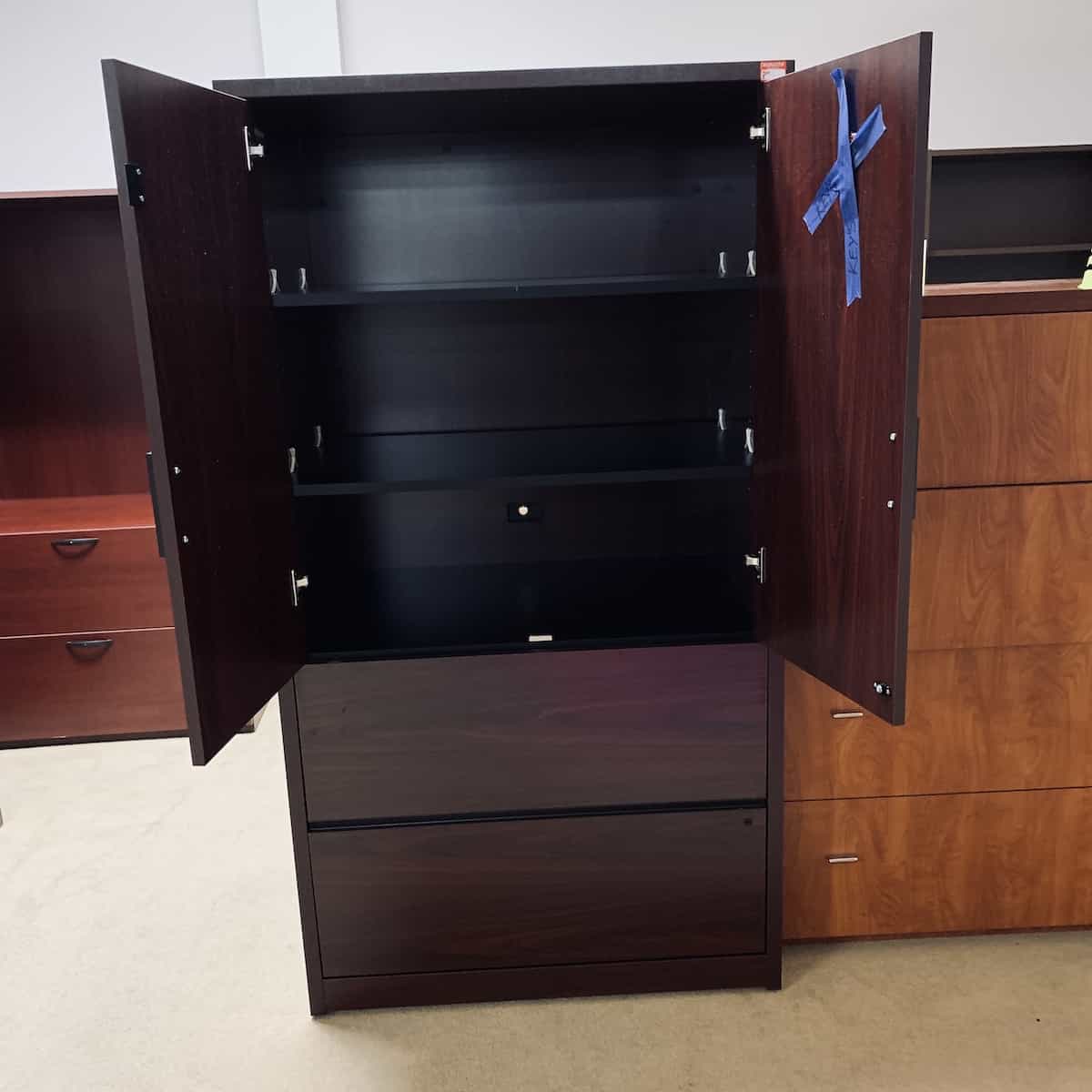 Mahogany-storage-cabinet-2-lateral-file-open