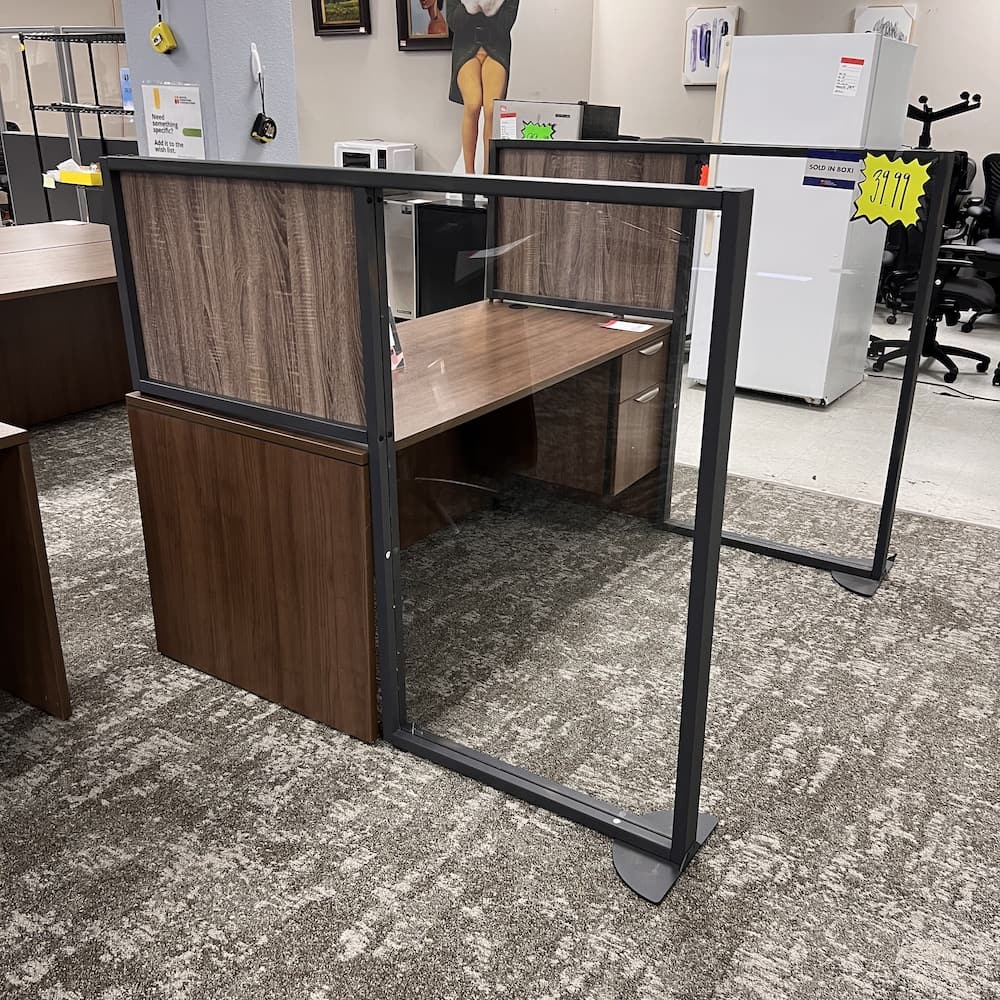 divider partition office desk P-shaped, acrylic clear, laminate walnut, see through, office accessories, germ shield, dividers