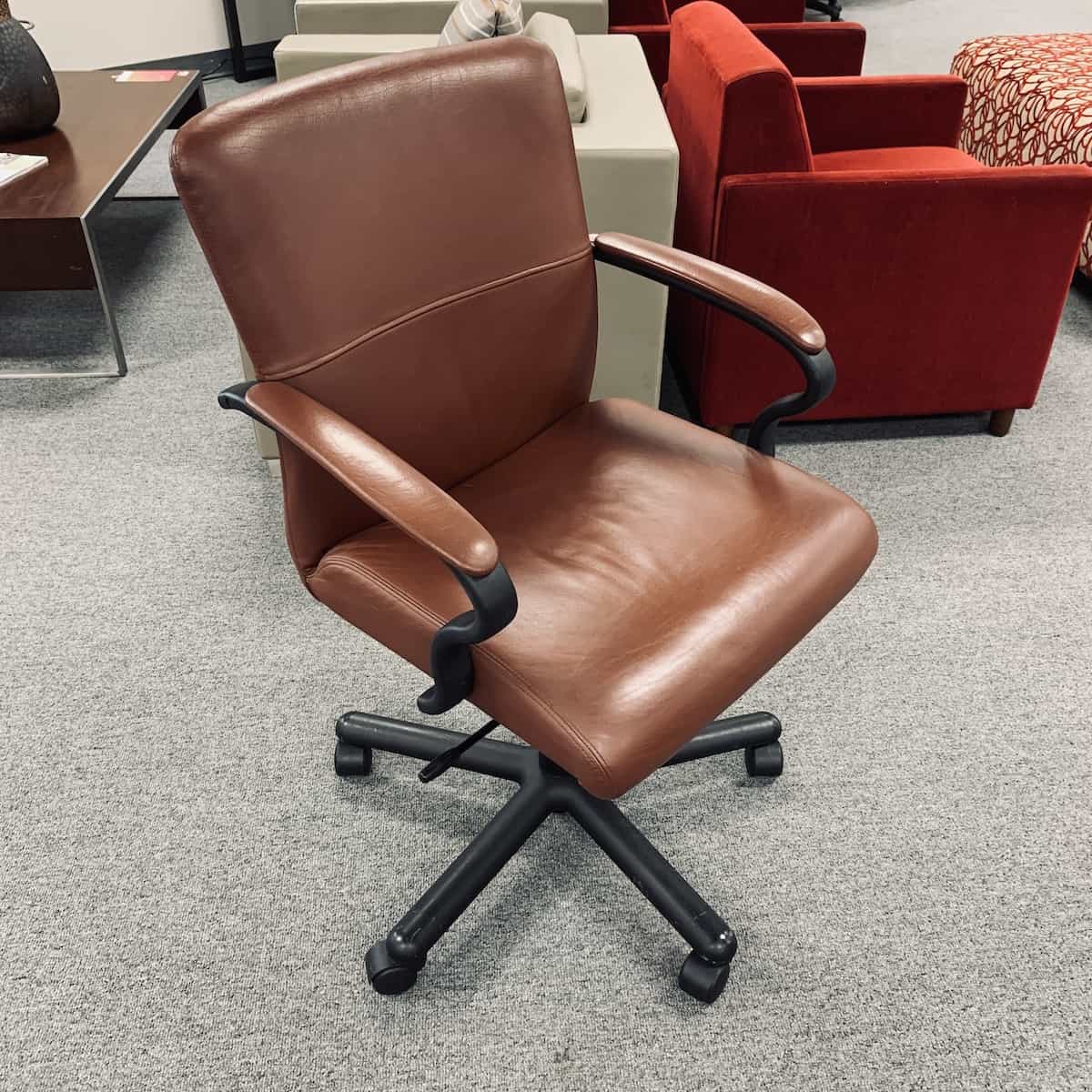 Camel-brown-leather-black-task-chair-front