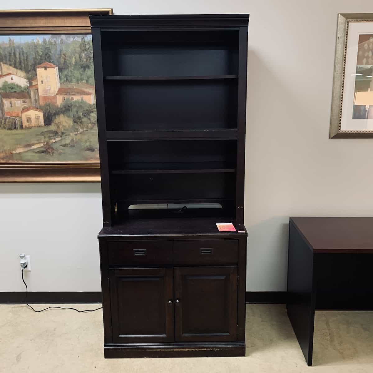 34.5” Wide Espresso Shelf Media Storage Cabinet with 3 Shelves and ...