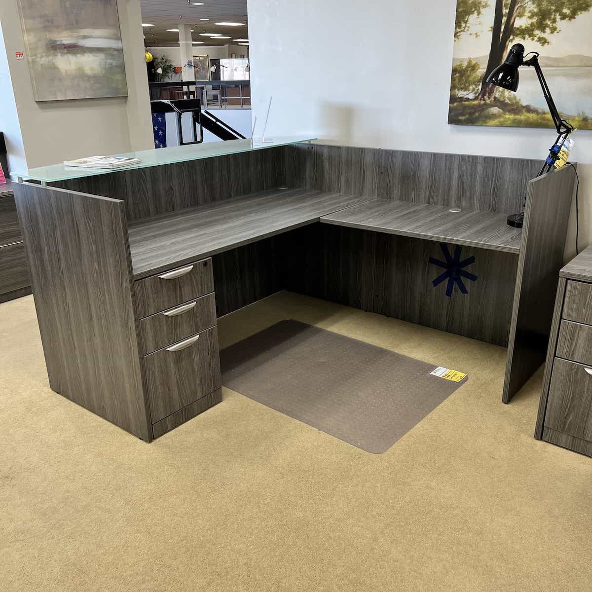 Modern Reception L-Desk with Glass Transaction Top