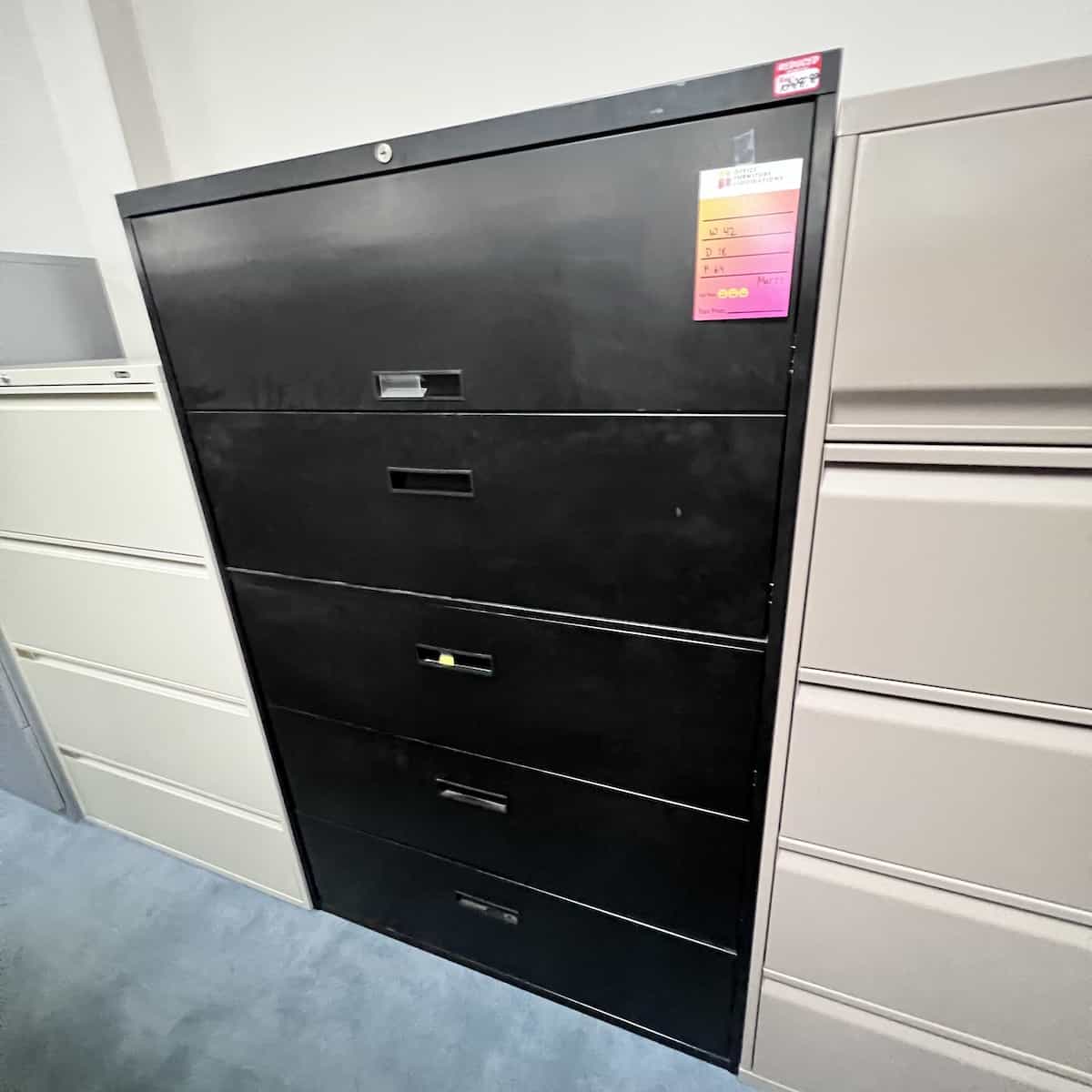 42" Wide Black Metal Lateral File - 4 Drawer, 1 Retractable