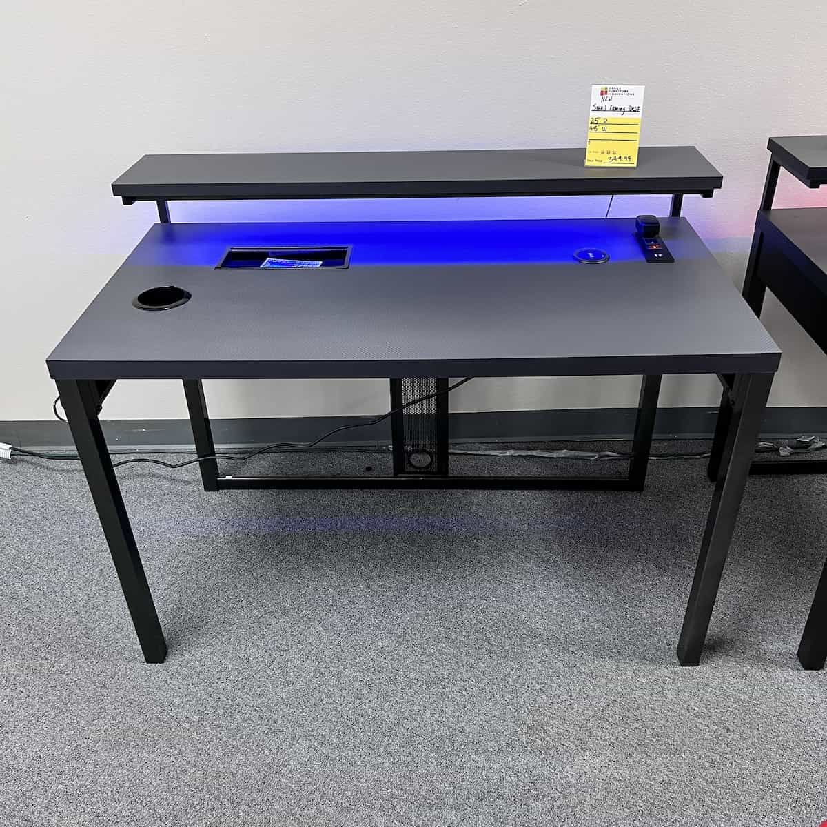 black and grey gaming desk small with LED lights, new