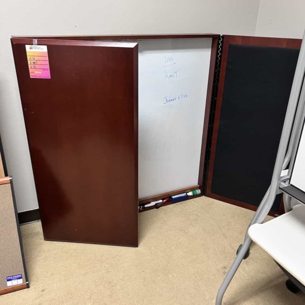 cherry veneer presentation board cabinet with dry erase and pin board