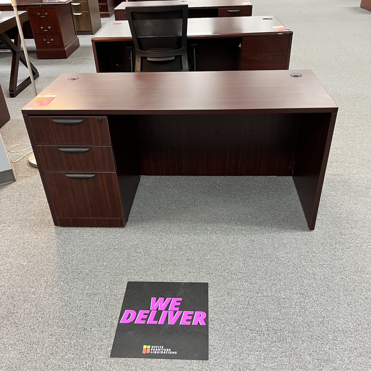 60" Wide Mahogany/Black Straight Desk