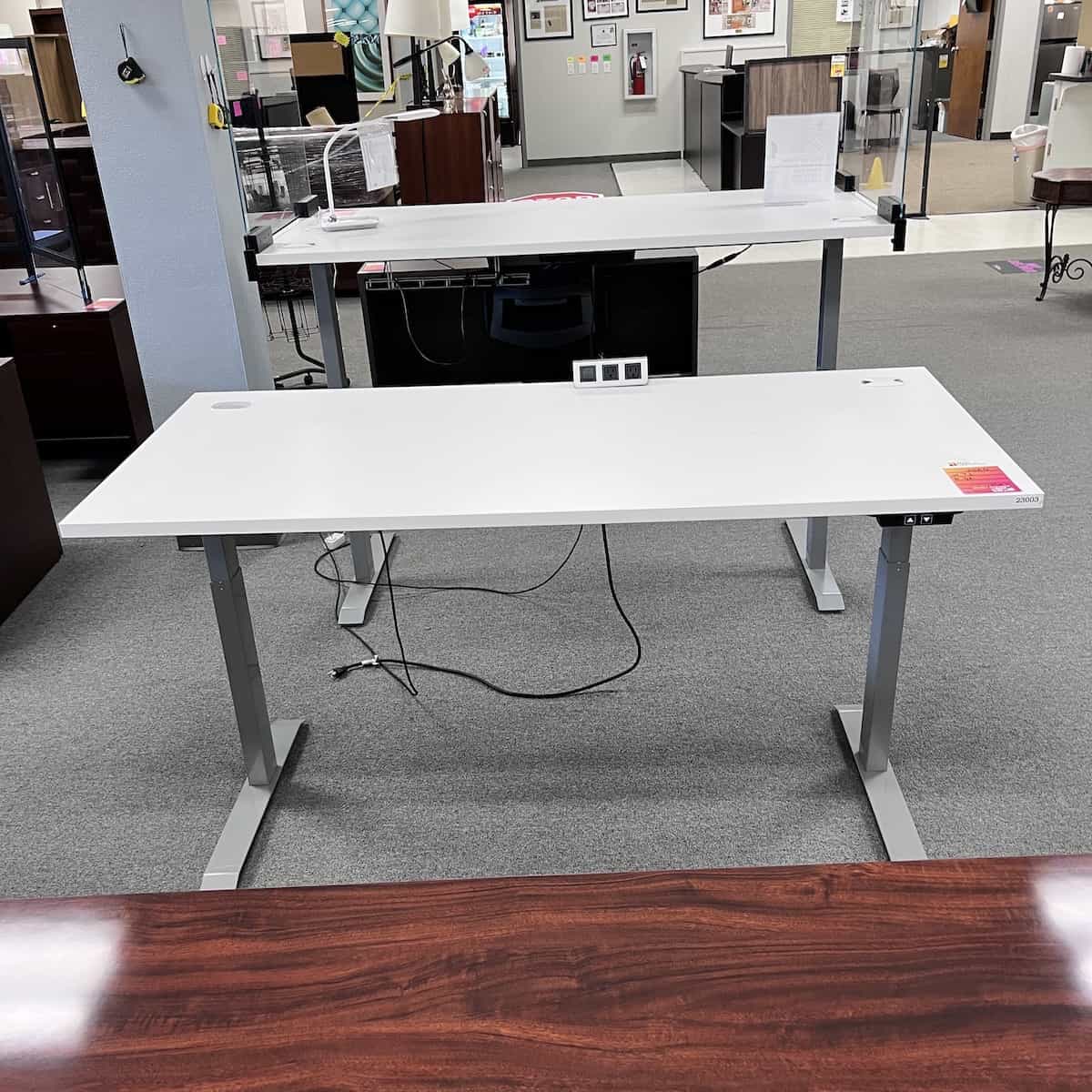 69" Wide White/Silver Adjustable Height Standing Desk - Image 2