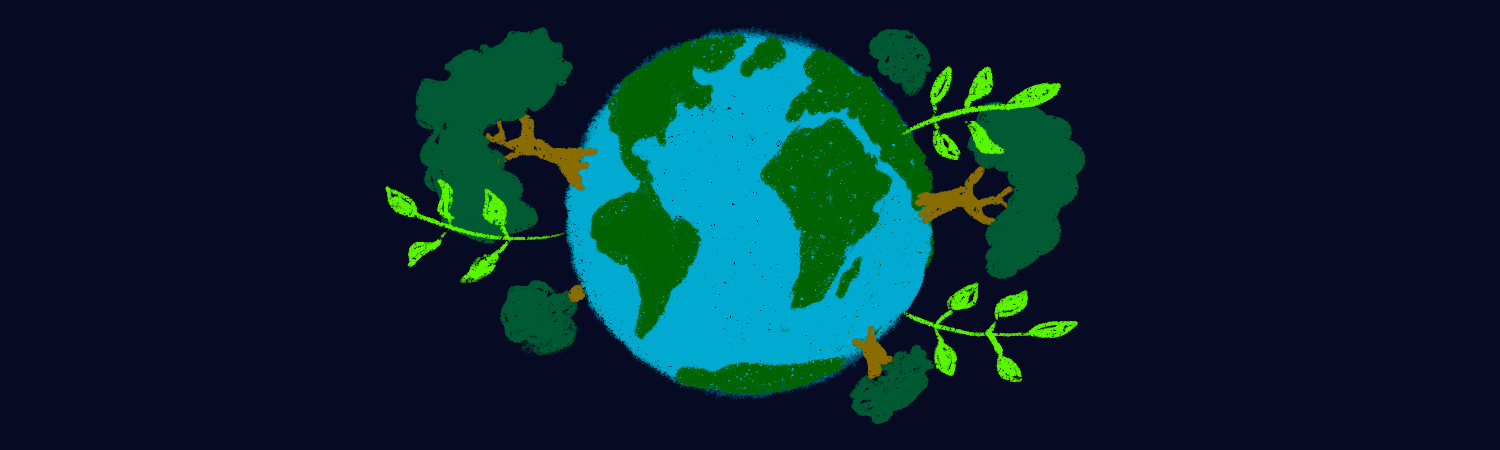 earth illustration from space with trees and branches growing from it