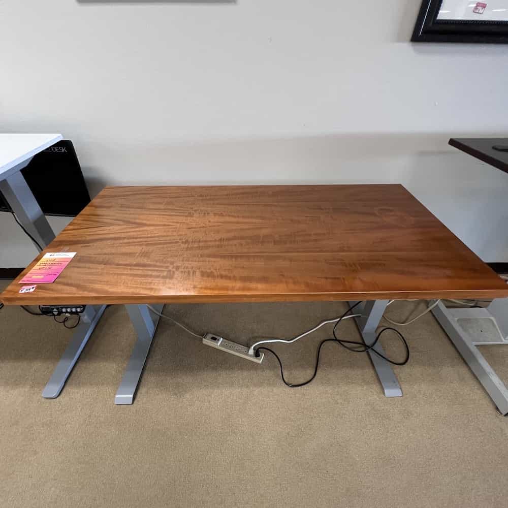 honey height adjustable desk with grey legs