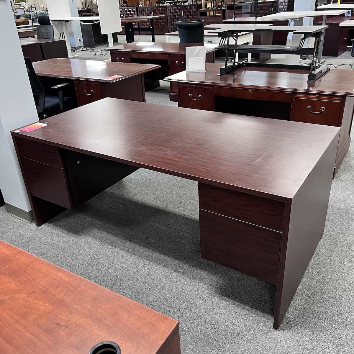 72" Wide Mahogany Desk - 2 Pedestals