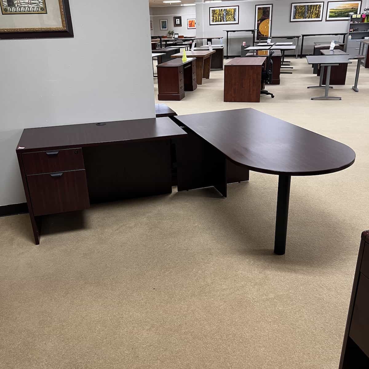 66" Wide Mahogany Bullet Nose L-Desk - Left Return