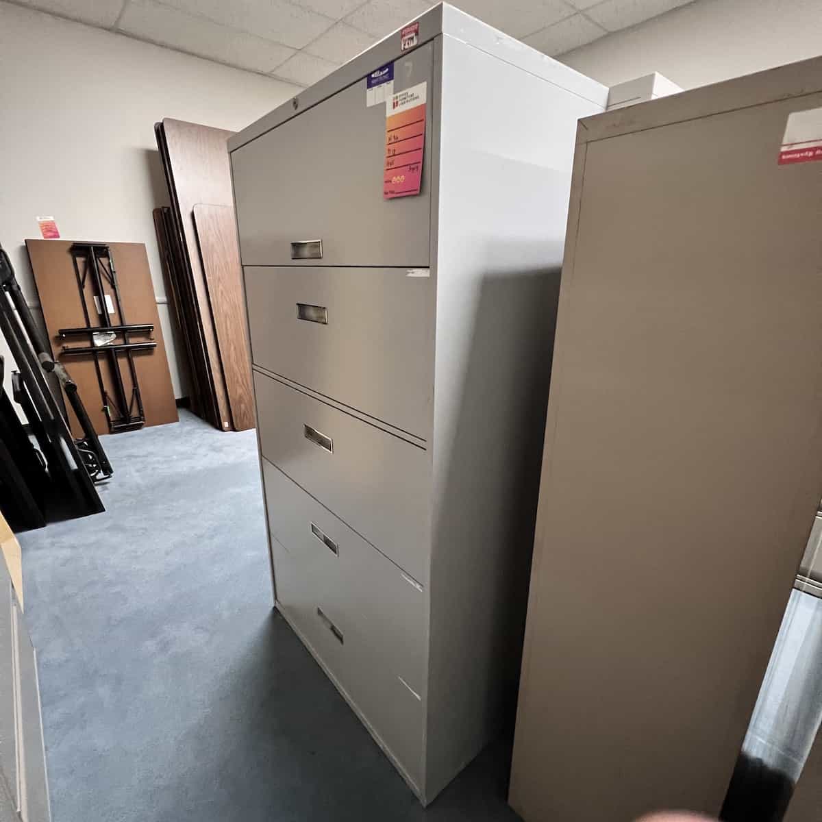 36" Wide Gray Lateral File - 5 Drawer - Image 2