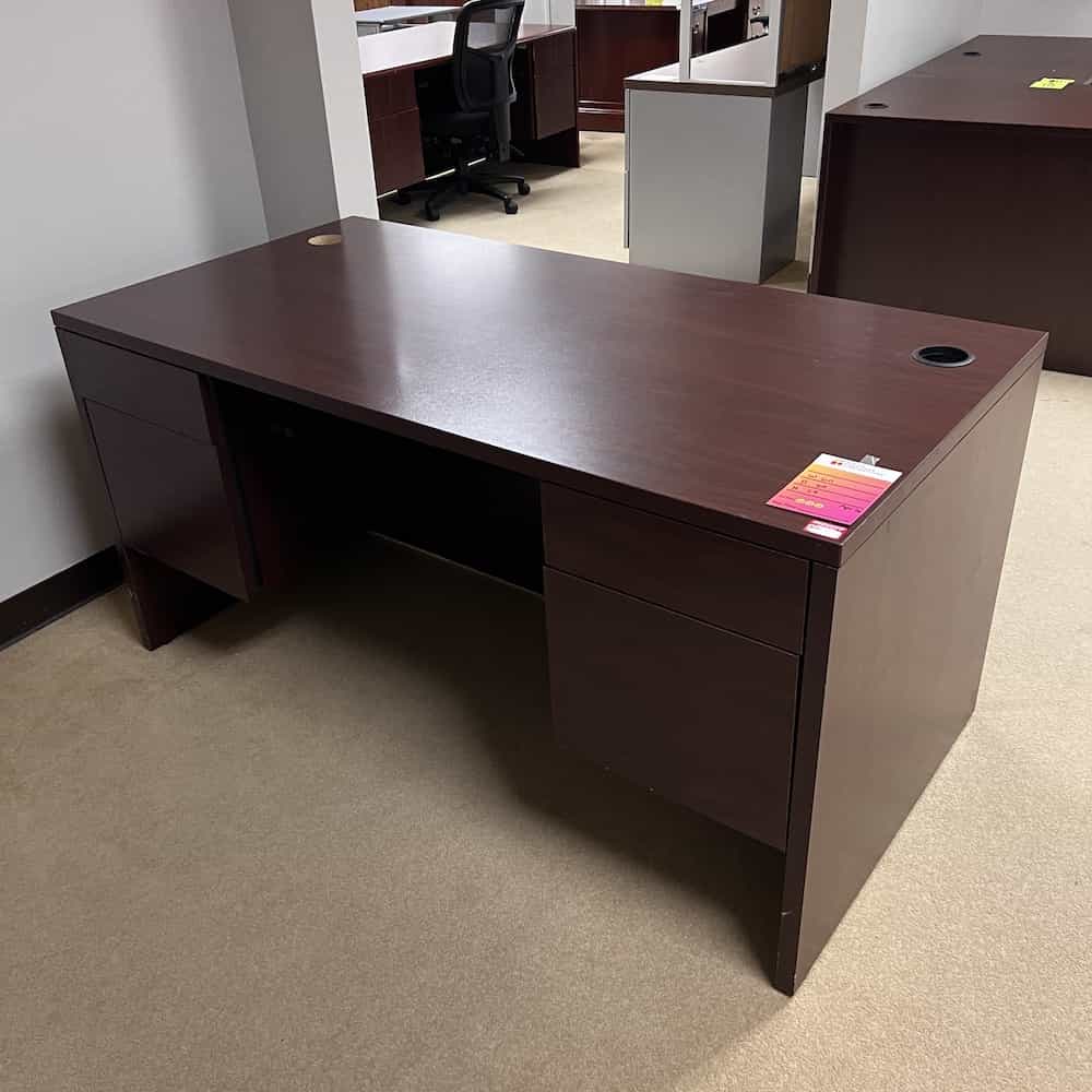 60" Wide Mahogany Desk - 2 Hanging Pedestals
