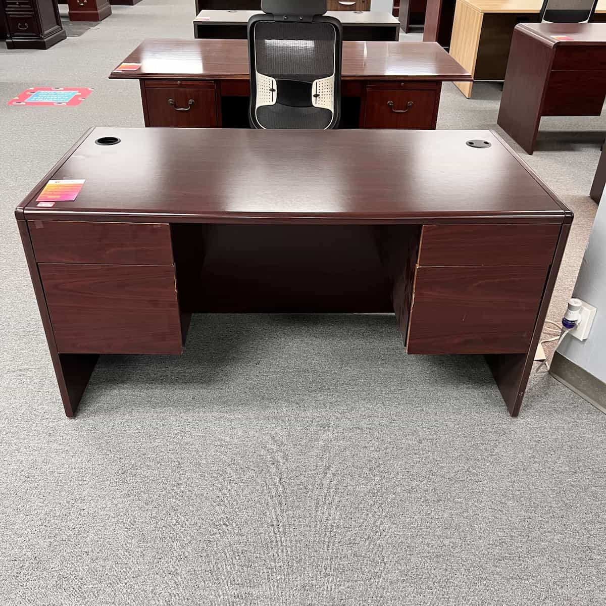 60" Wide HON Mahogany Desk - 2 Hanging Files
