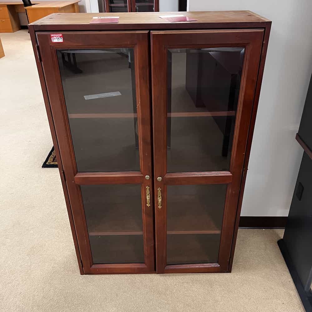 52" High Kimball Mahogany Glass 3 Shelf Office Furniture