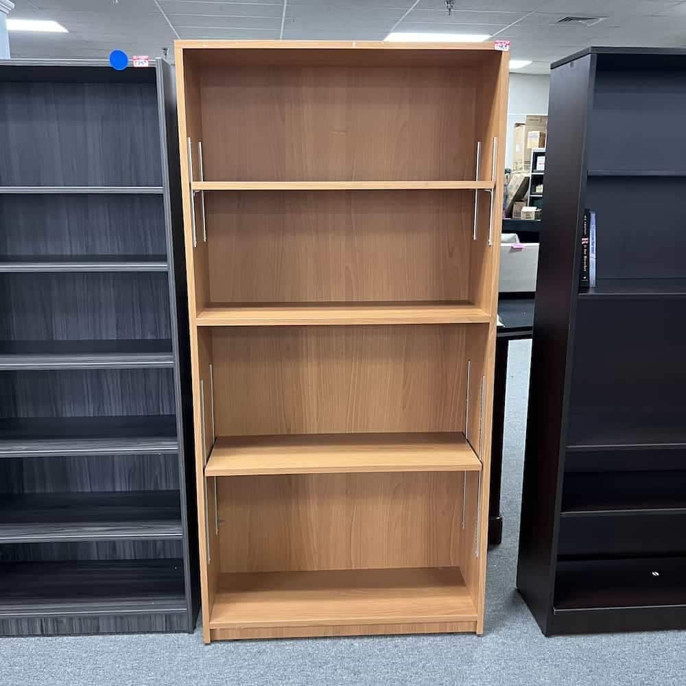 maple laminate bookcase with metal shelf adjusters used