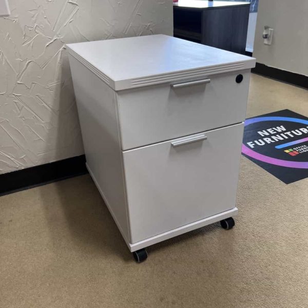 new white 2 drawer file on wheels, straight handle pulls