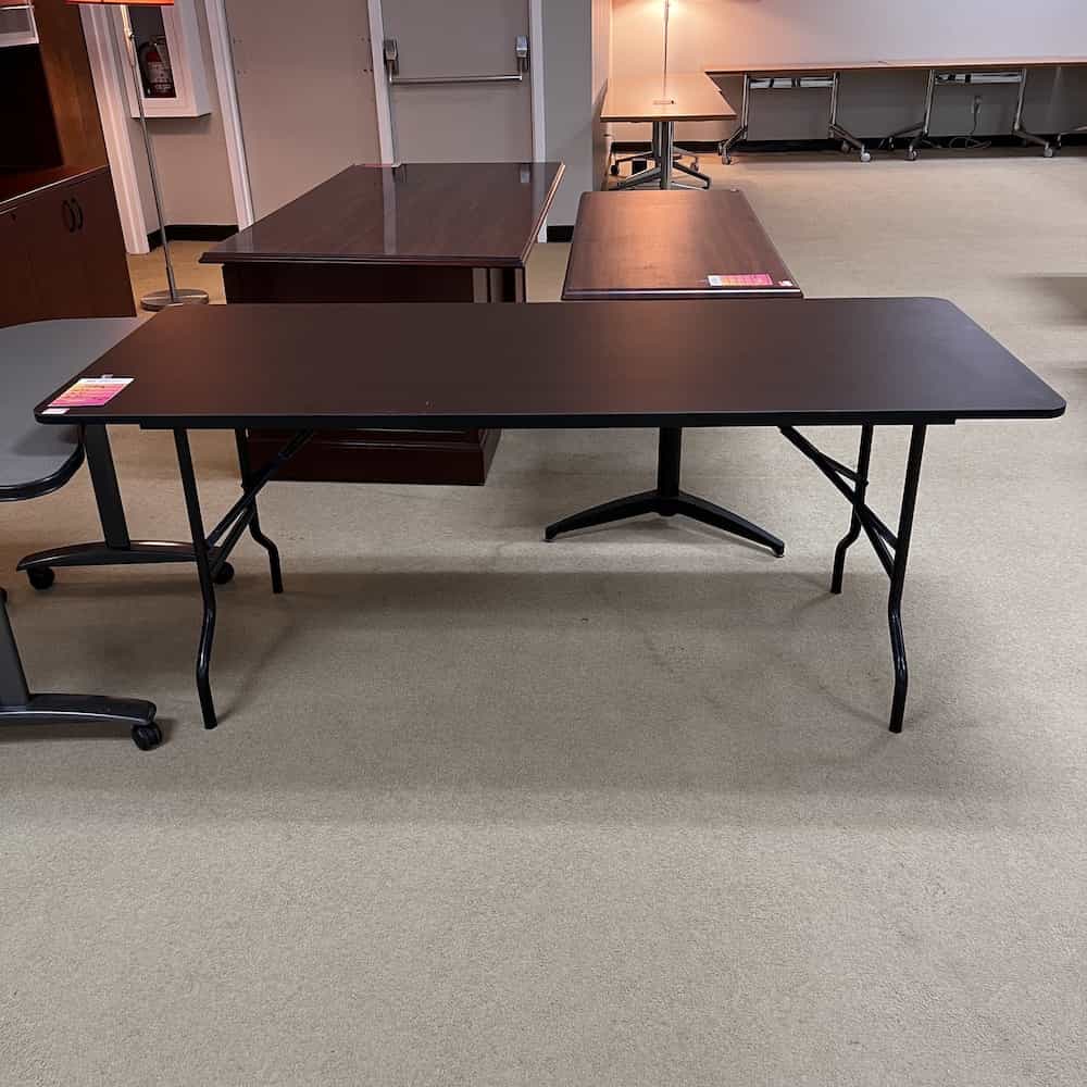72" Wide Mahogany and Black Folding Office Training Table Office