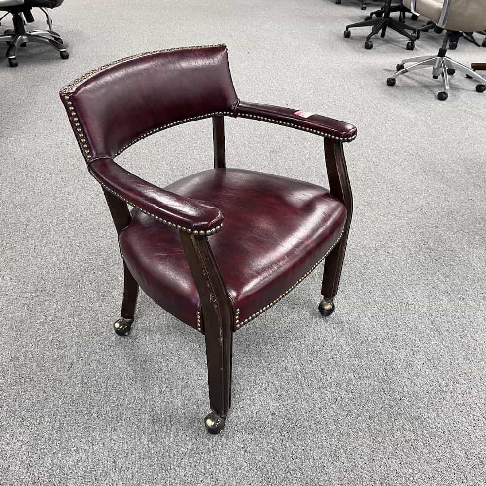 mahogany and burgundy rolling poker chair