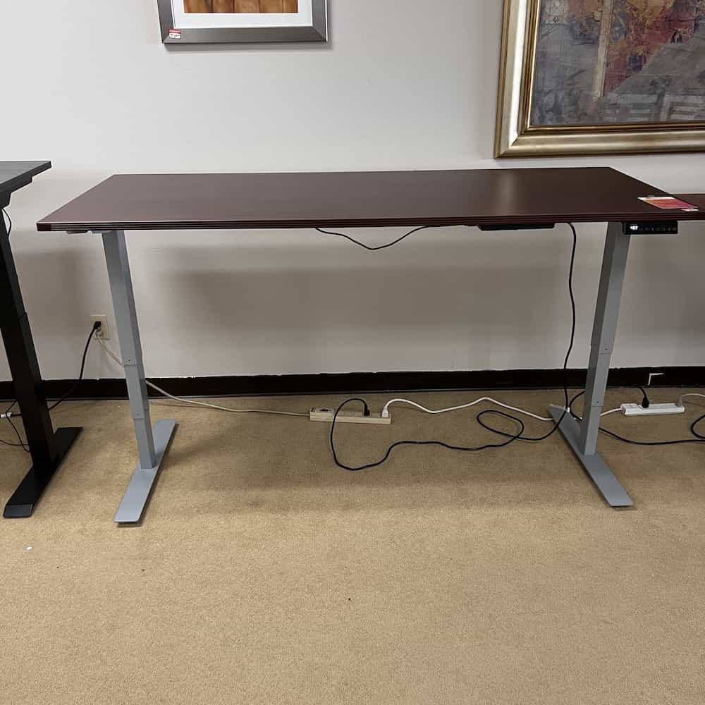 72" Wide Mahogany/Grey Programmable Height Adjustable Desk