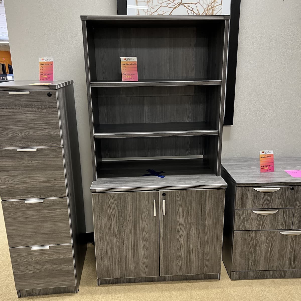New - 36" W x 66" H Storage Cabinet With Bookcase Hutch, Various Colors