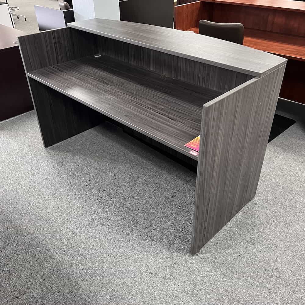 71" Coastal Grey Reception Desk Shell - Laminate Transaction Top