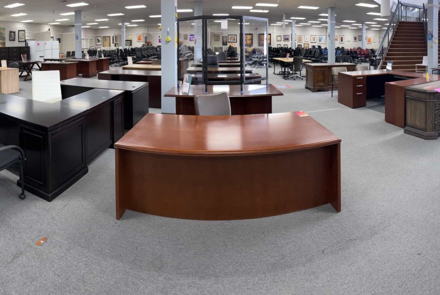 used office furniture showroom pano photo desks