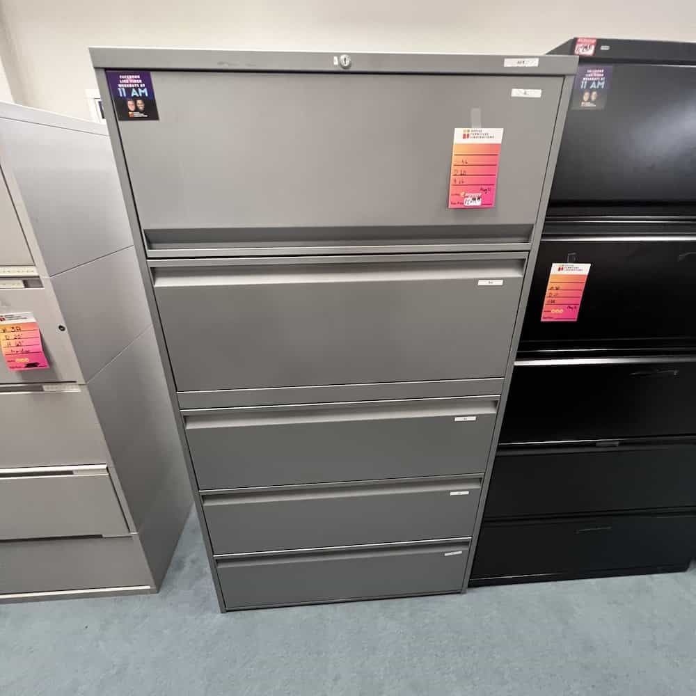 grey metal 5 drawer lateral file, used