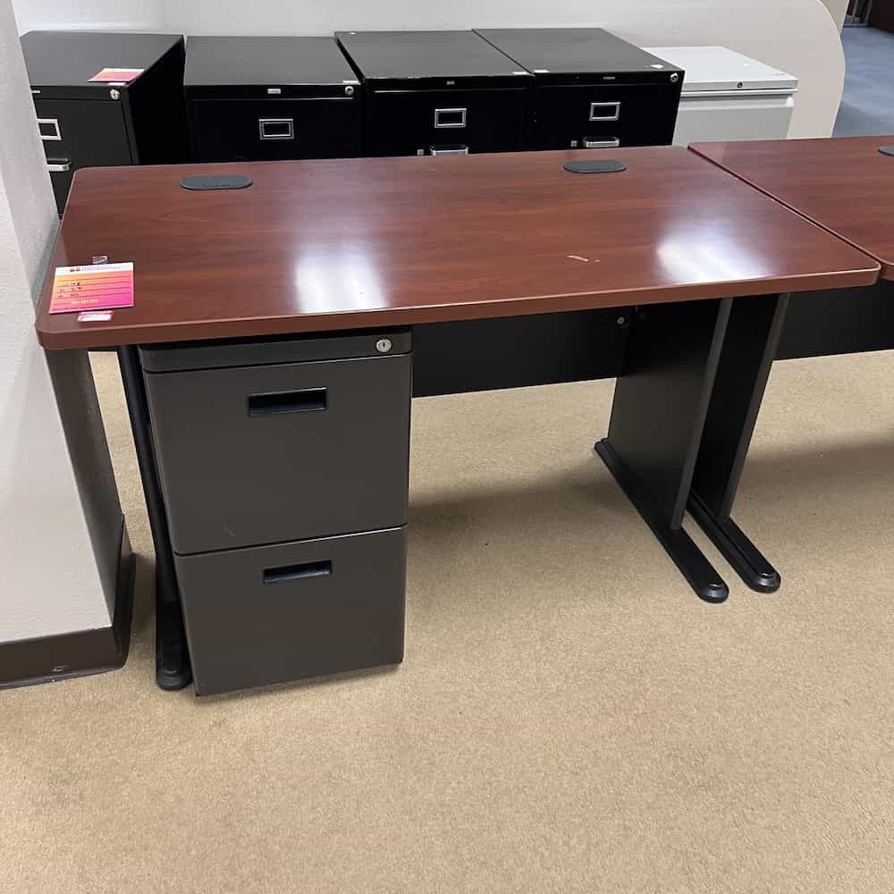 47" Cherry and Grey Desk with 1 Pedestal File