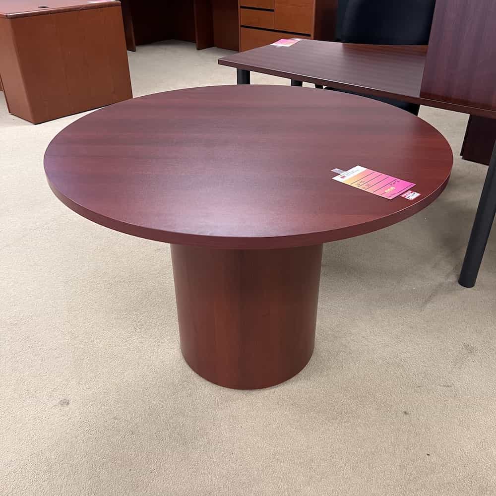 cherry round break room table with round base