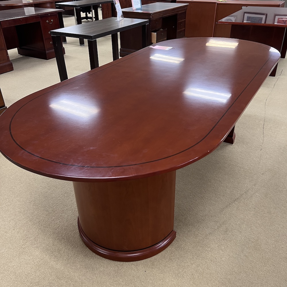 cherry oval shaped racetrack conference table used