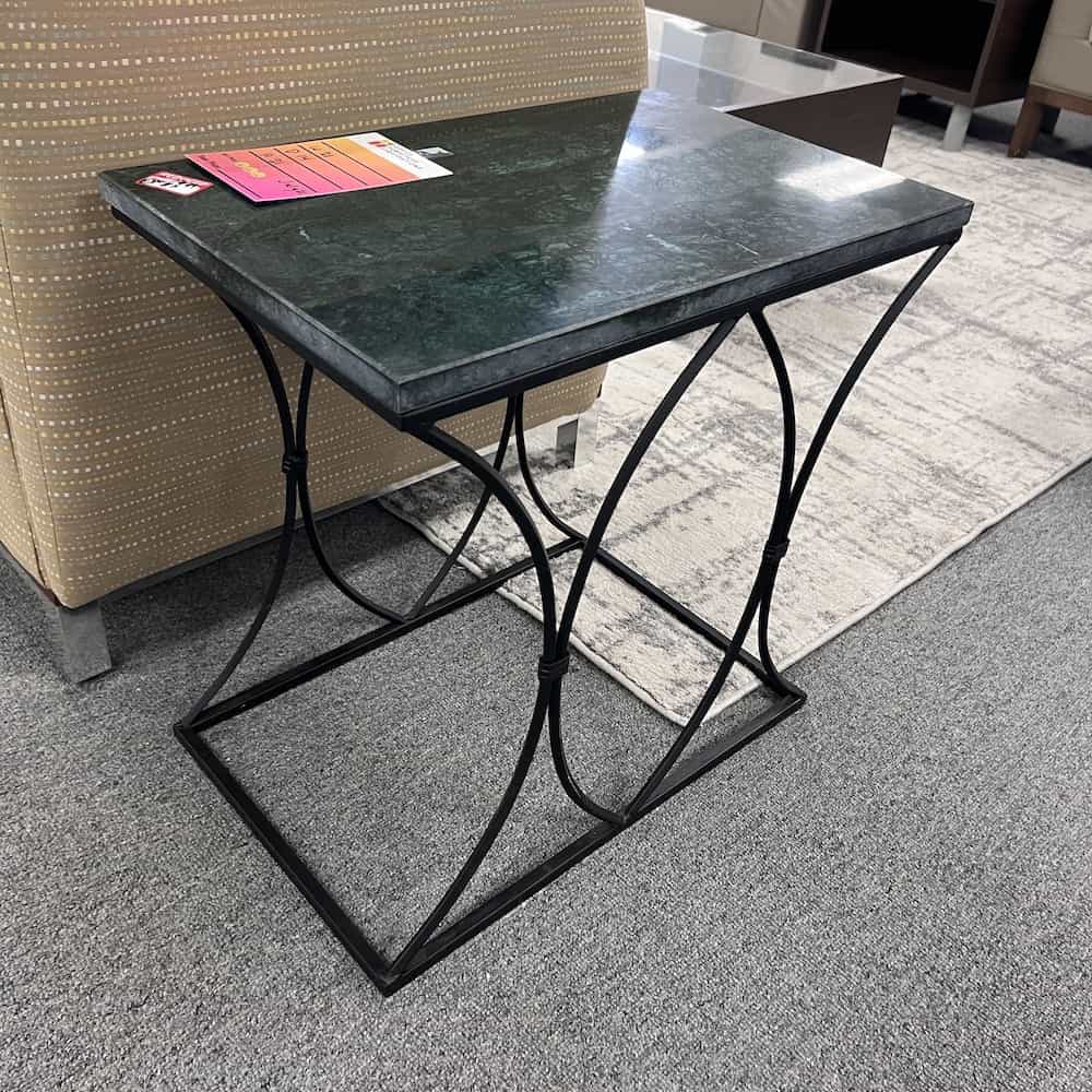 21" Green Stone and Black Rectangle Transitional Side Table