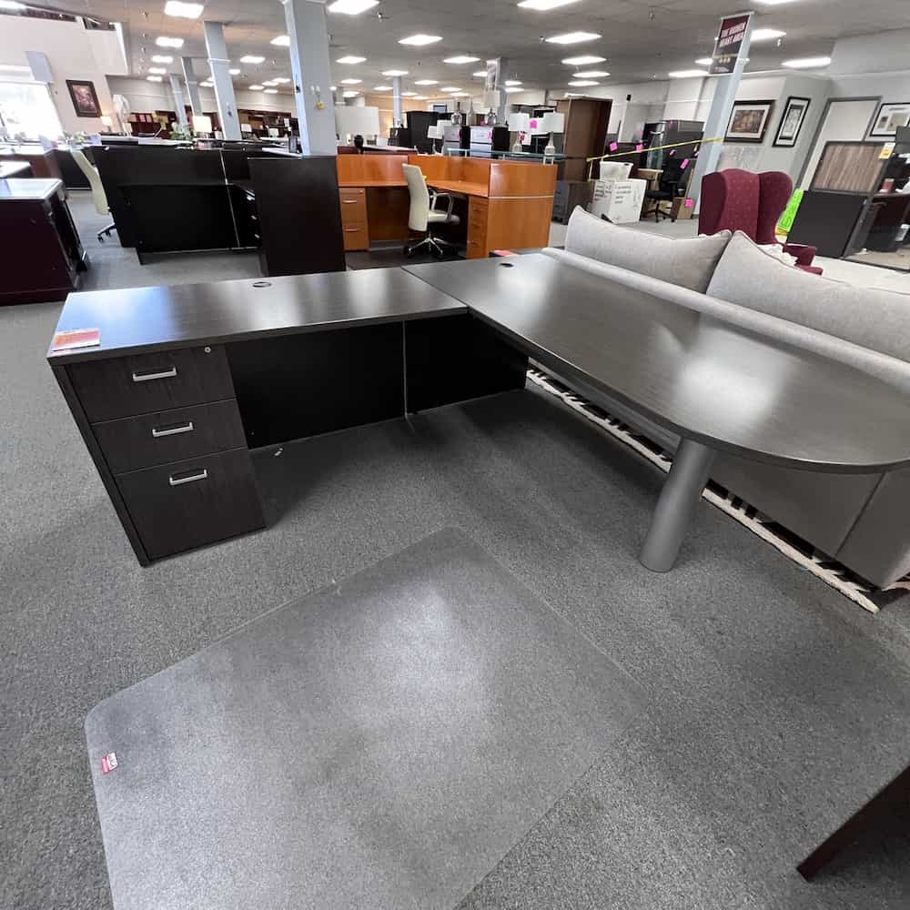 66" Indiana Furniture Slate Gray Bullet Nose L-Desk - Left Return