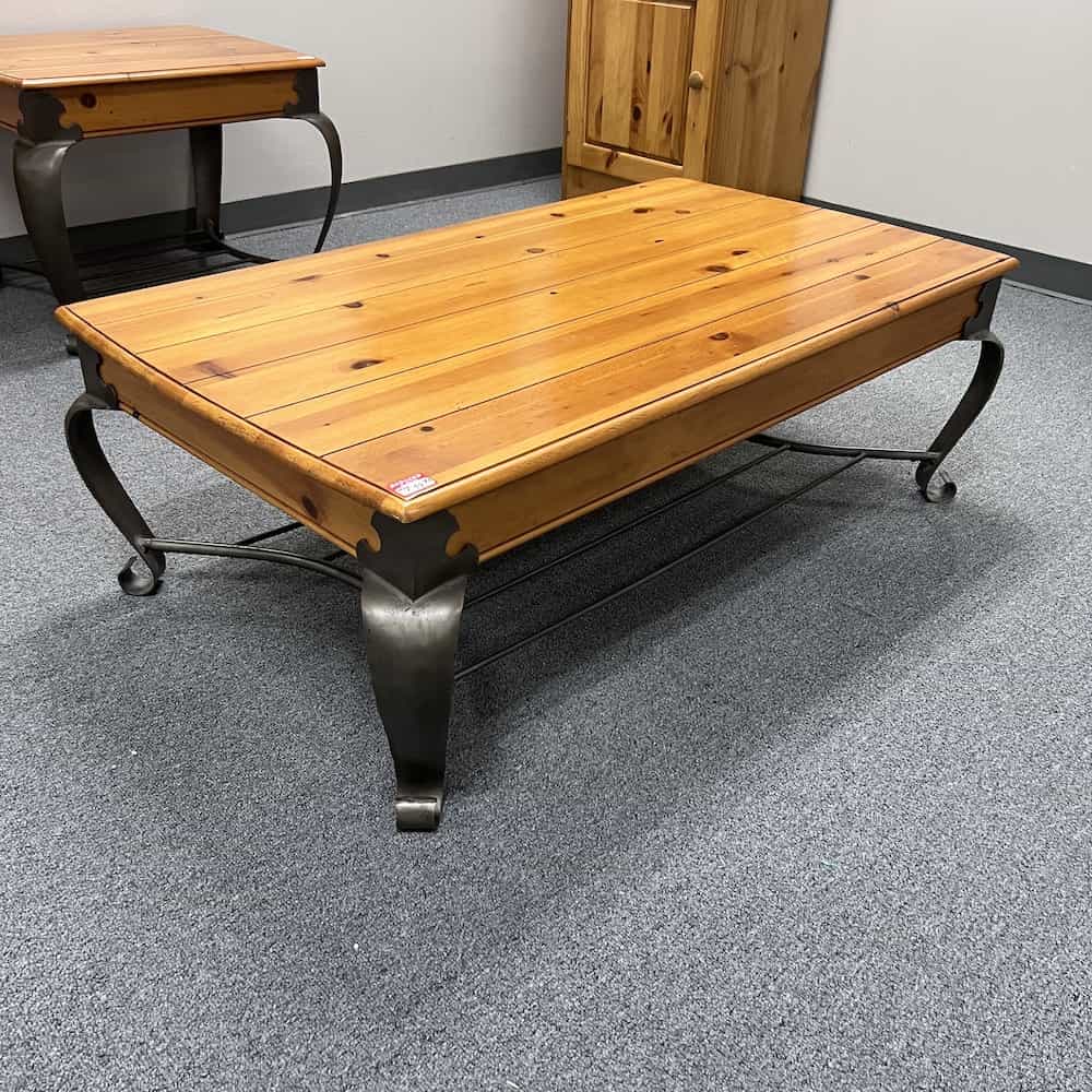 50" Honey and Metal Accented Country Coffee Table