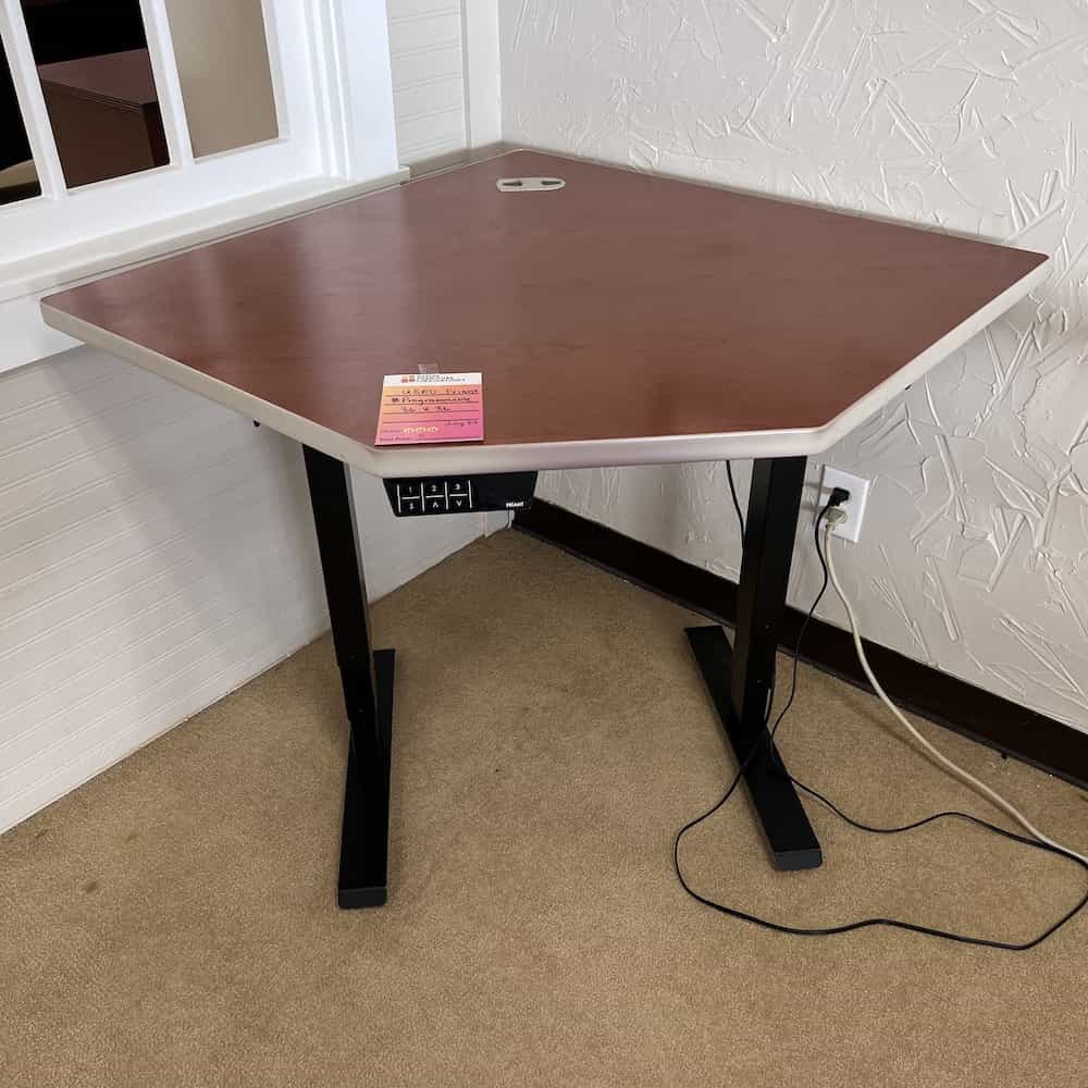 cherry height adjustable standing corner desk used