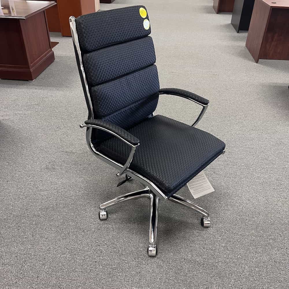 black woven vinyl and chrome base rolling office chair
