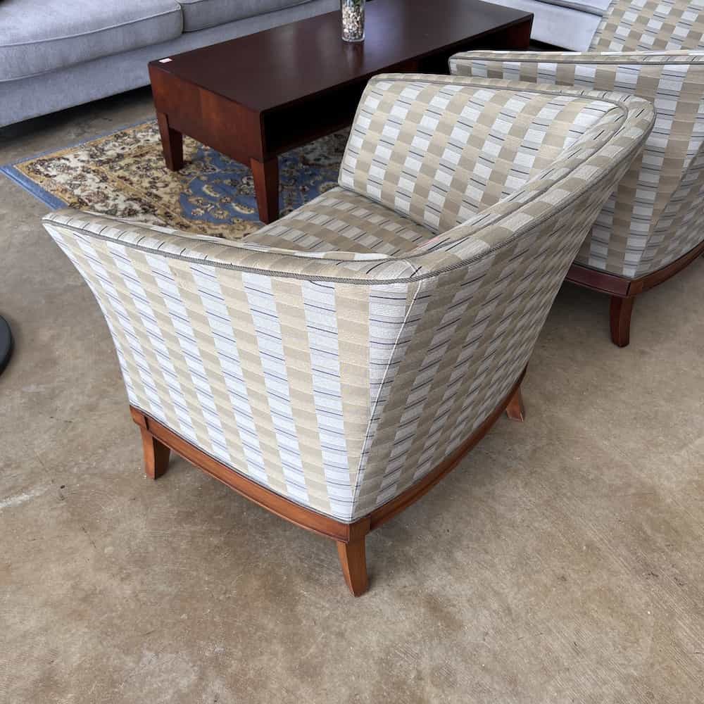 Tan Checkered and Cherry Transitional Arm Chair - Image 2