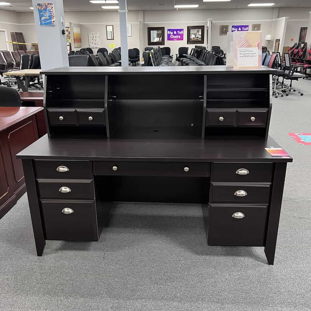 71" Espresso Desk with Hutch and Two Pedestal Files - Box/Box/File