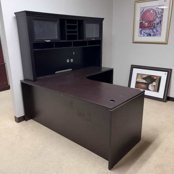 71" Espresso L-Desk with Hutch and One Pedestal - Right Return - Image 2