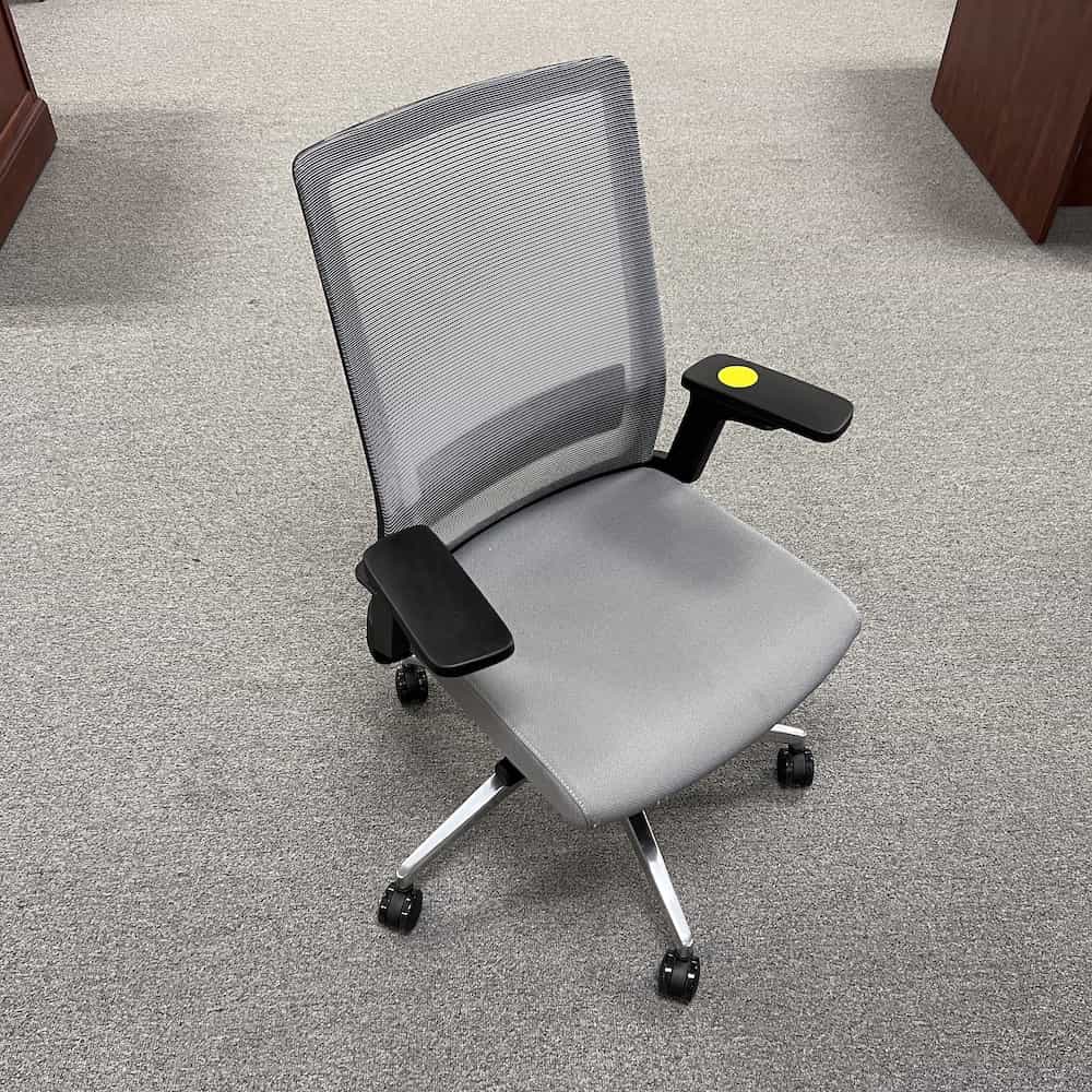 grey mesh back chair, grey seat