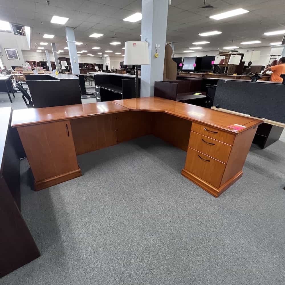 72" DMI Honey L-Desk with 2 Pedestals - Left Return