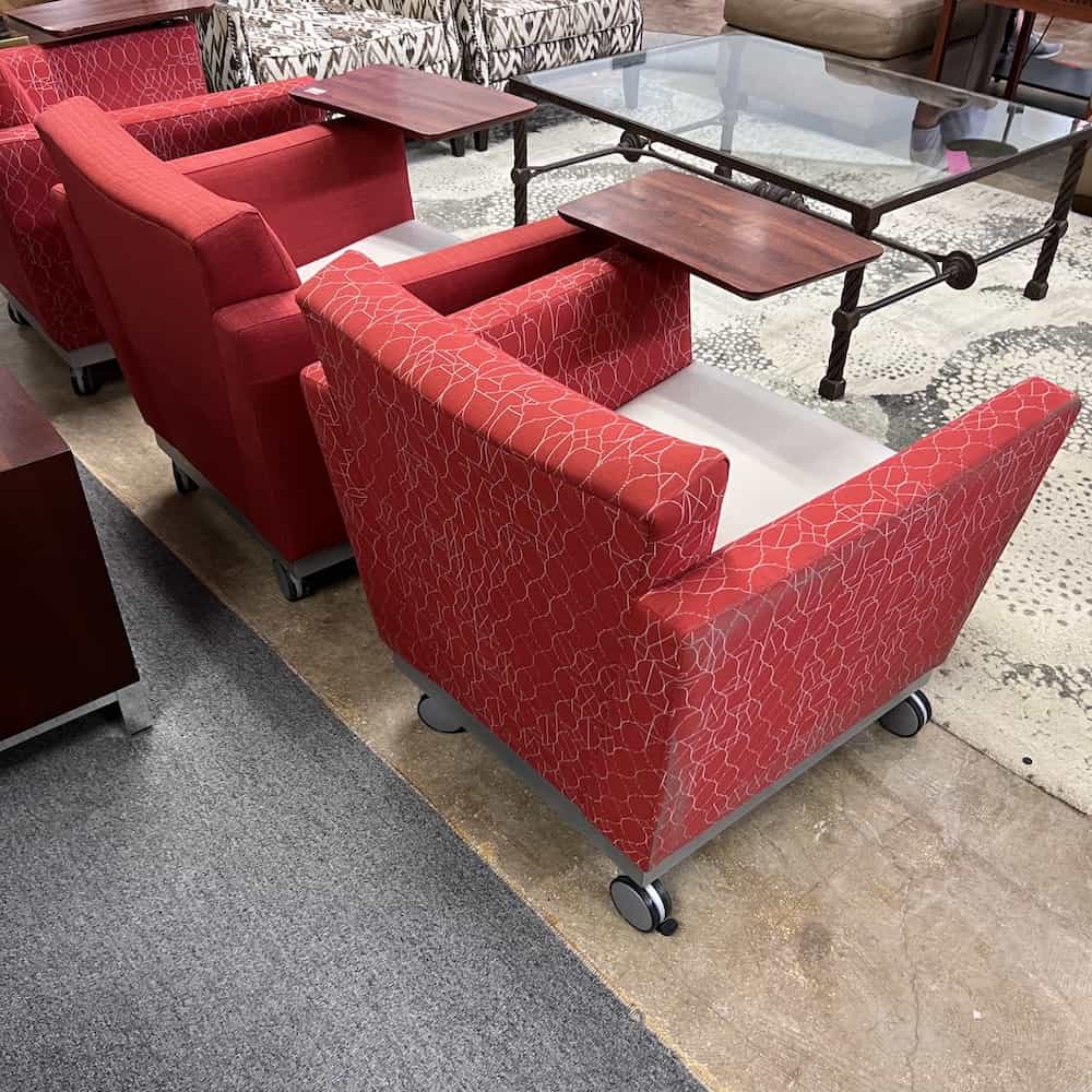 Red and Light Grey Swivel Table Arm Chair on Wheels - Image 2